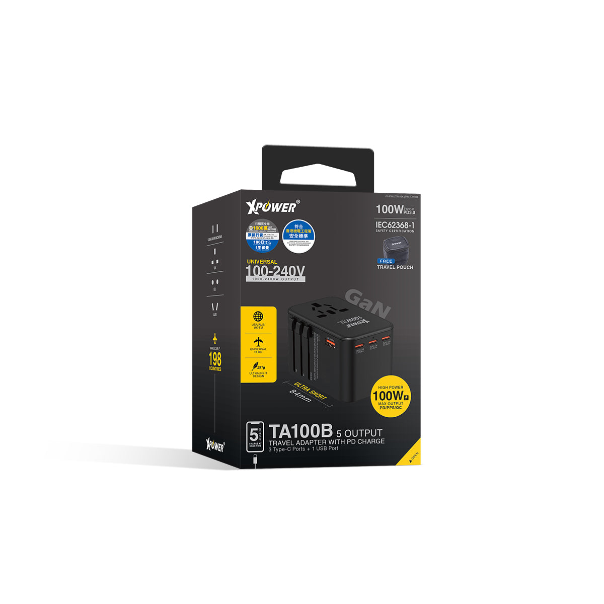 TA100B 100W 5輸出 PD/PPS Gan旅行充電器
