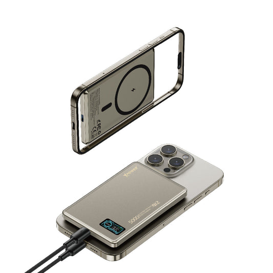 MagDigita5 彩屏顯示磨沙玻璃外殼 5000mAh PD3.0+QI2磁吸移動電源