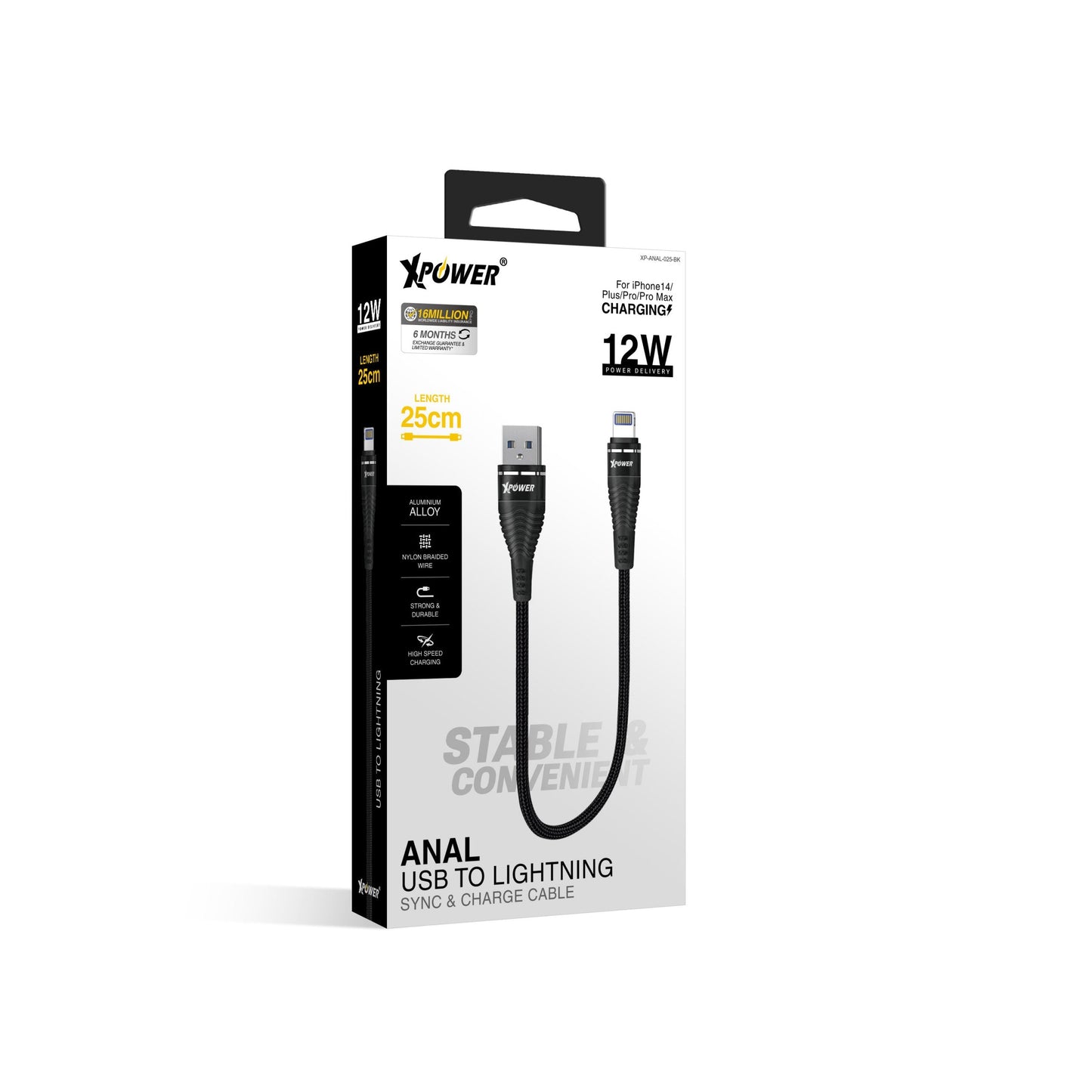 ANAL 25cm鋁合金高速傳輸充電USB>Lightning線
