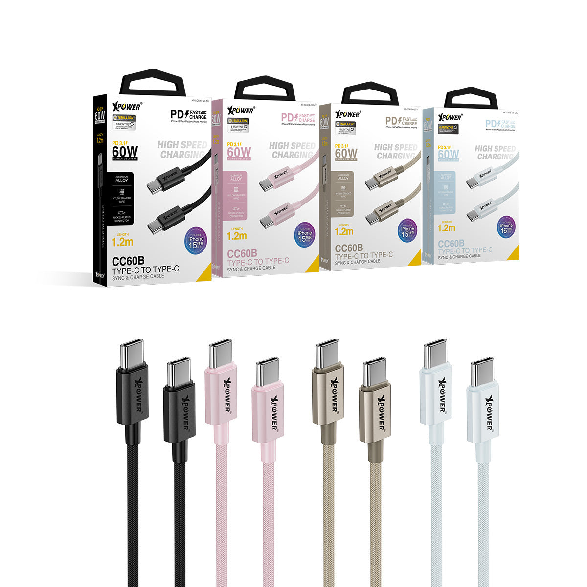 CC60B 1.2M 鋁合金60W高速傳輸充電Type-C>Type-C線