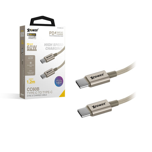 CC60B 1.2M 鋁合金60W高速傳輸充電Type-C>Type-C線