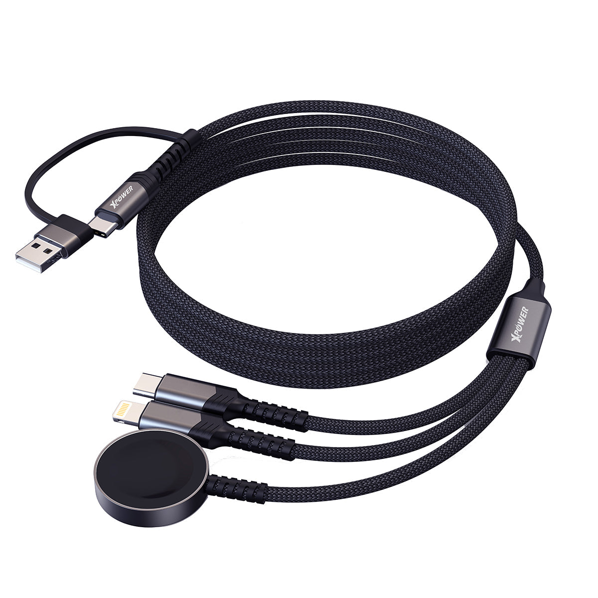 3X2W 6合1 2出3 60W PD3.0 鋁合金傳輸無線充電線