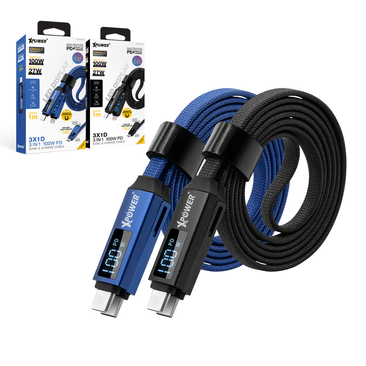 3X1D 3合1 100W PD 鋁合金高速傳輸充電線