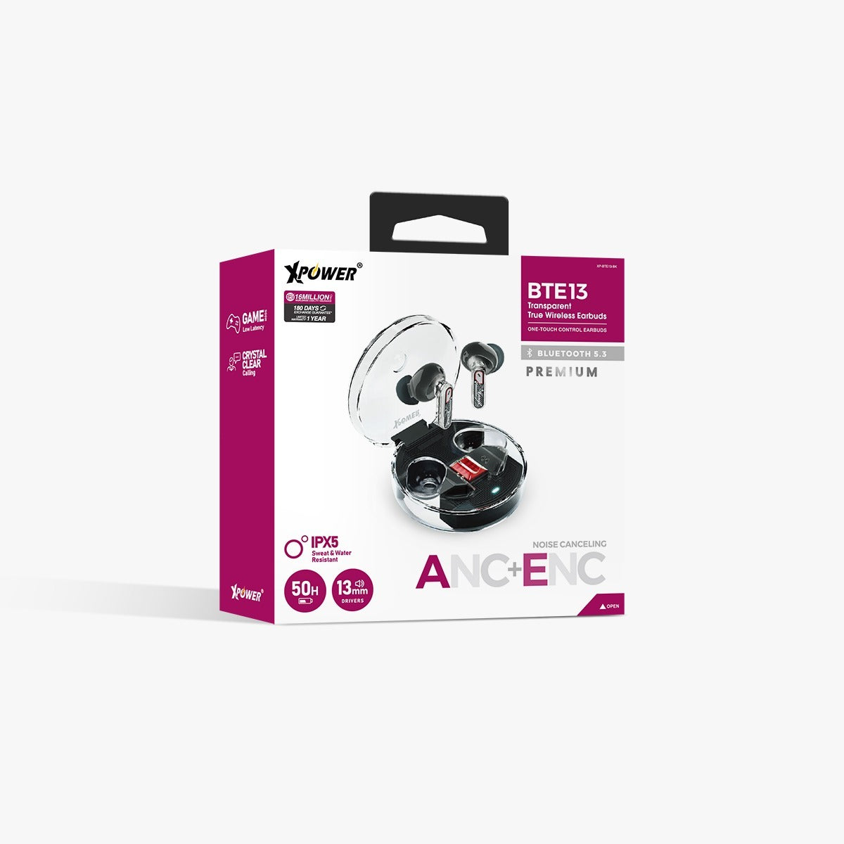 BTE13+ENC 型格透明 ANC主動降噪藍牙5.3藍牙耳機
