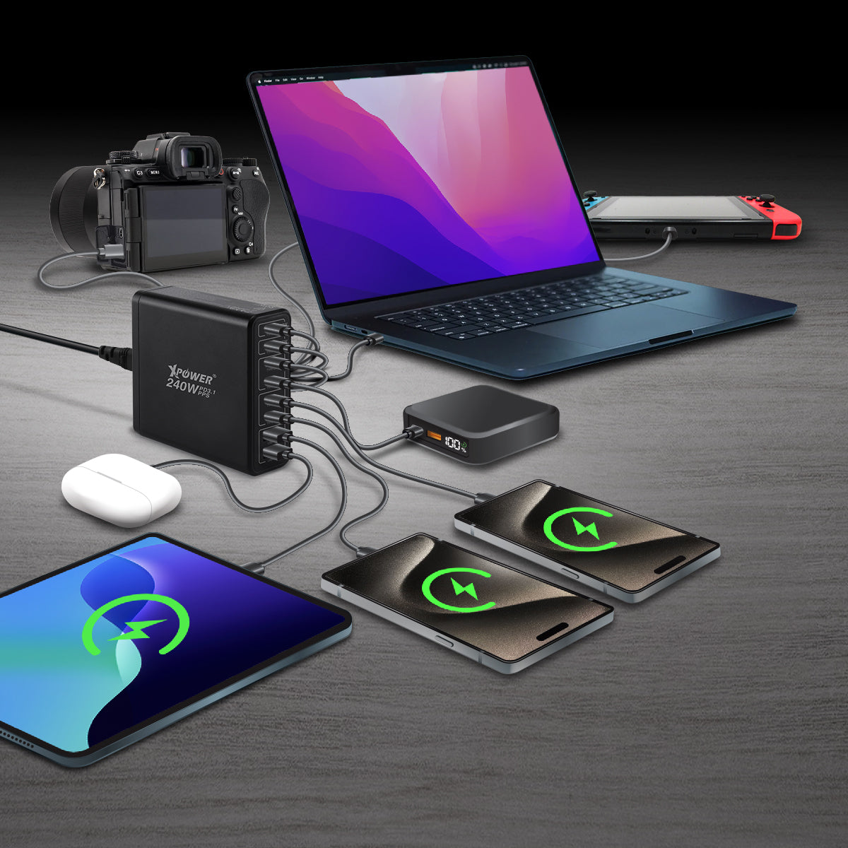 PC240GaN 240W 8輸出 PD3.1/PPS 桌上型GaN充電器