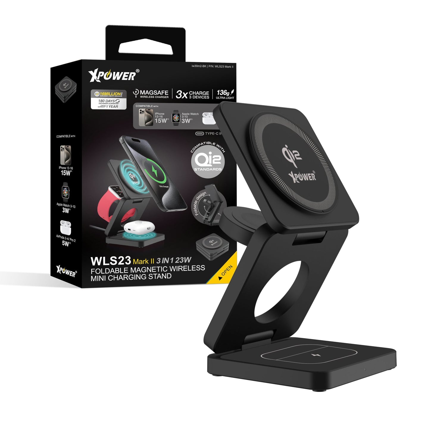 WLS23 Mark II 3合1 Qi2 23W MagSafe磁吸無線充電座