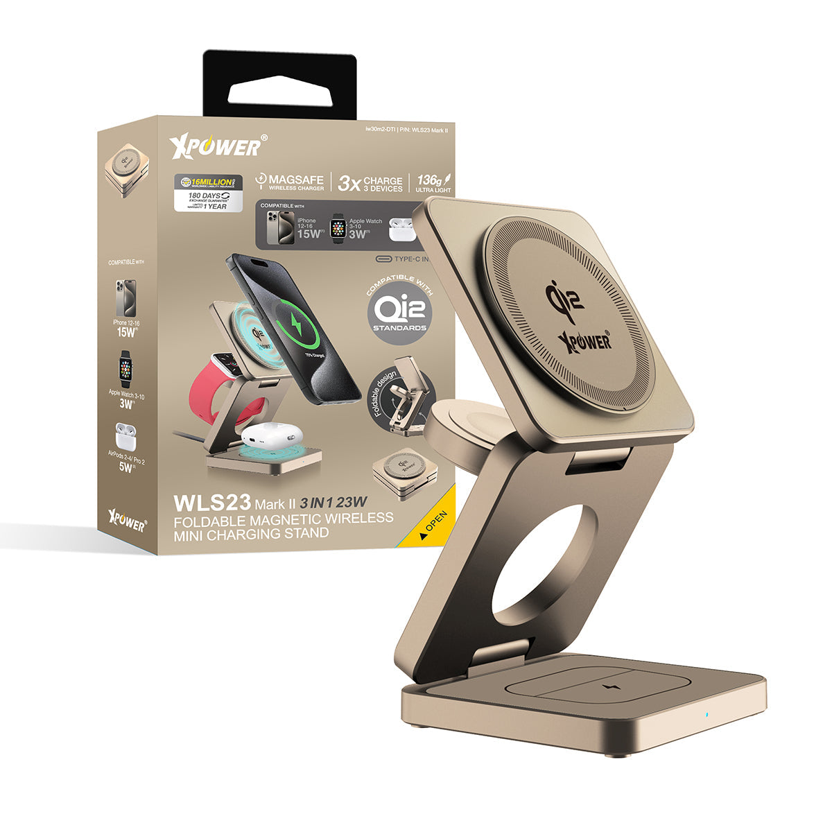 WLS23 Mark II 3合1 Qi2 23W MagSafe磁吸無線充電座