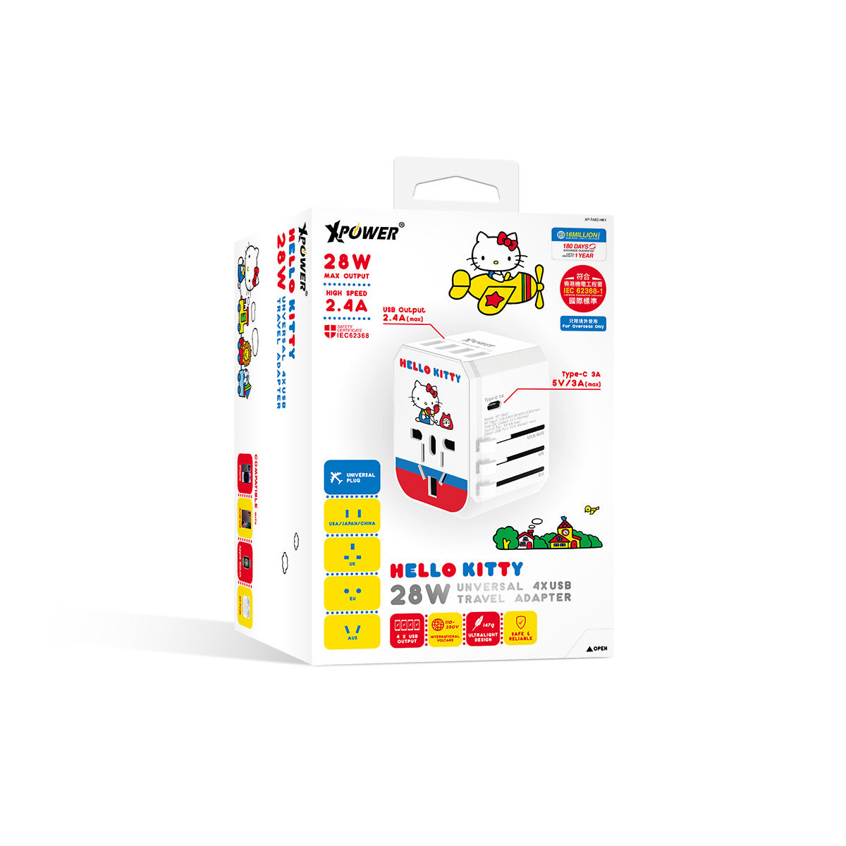 x Sanrio Hello Kitty 28W Type-C+USB旅行充電轉插
