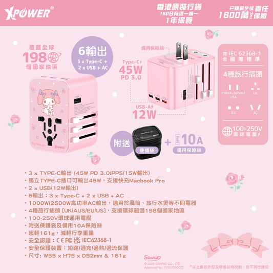 x Hello Kitty My Melody TA45B 45W 6輸出旅行充電器