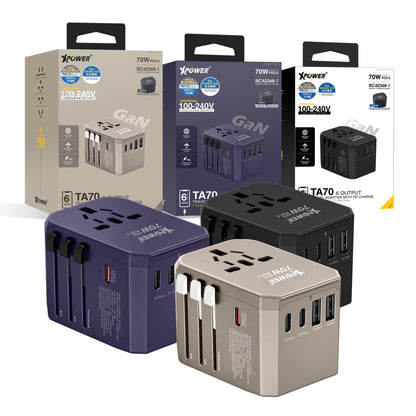 TA70 6輸出PD/PPS 70W Gan旅行充電器