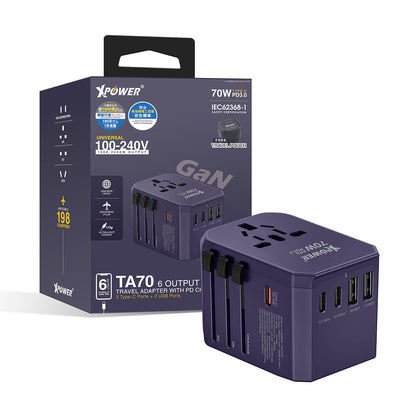 TA70 6輸出PD/PPS 70W Gan旅行充電器