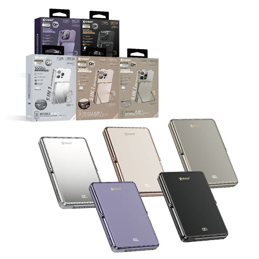 M10K2 5合1鋅合金支架數顯  10000mAh PD3.0+QI2 磁吸移動電源