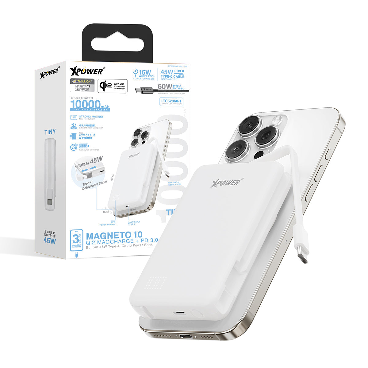 MAGNETO 10  Qi2數顯 10000mAh  45W PD3.0 磁吸無線移動電源