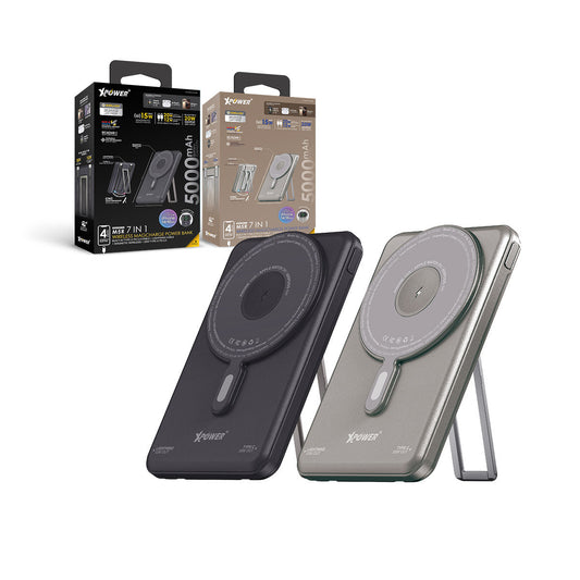 M5R 7合1 5000mAh PD3.0 雙內置線+磁吸無線移動電源連支架