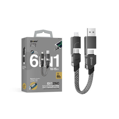 6X1 6合1 60W PD3.0 鋅合金傳輸充電短線