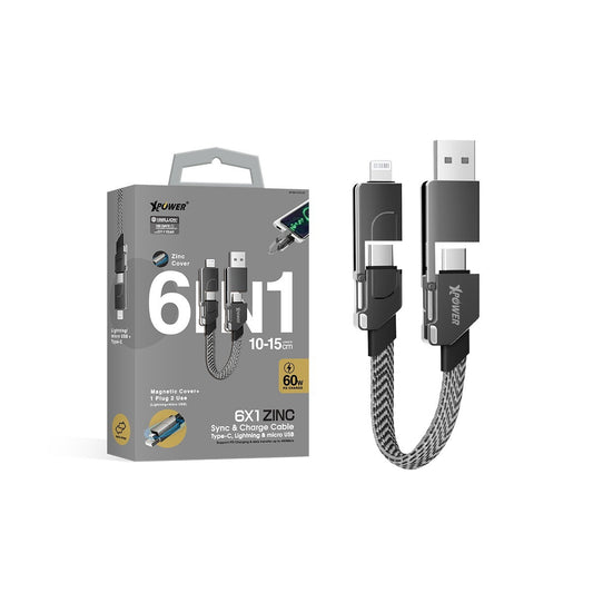 6X1 6合1 60W PD3.0 鋅合金傳輸充電短線