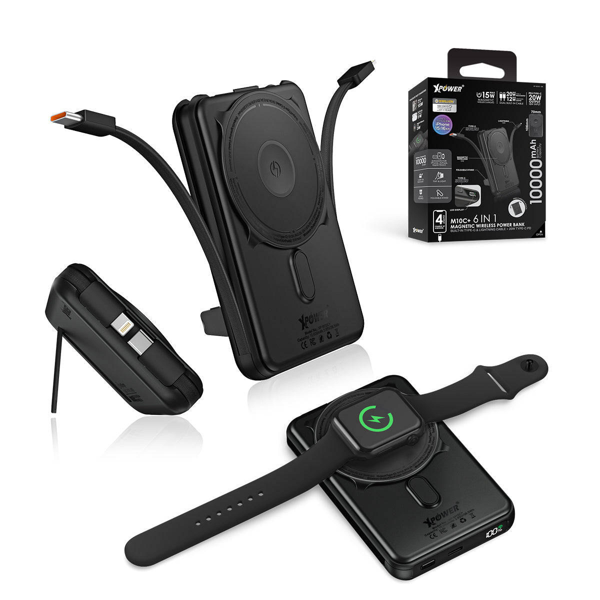 M10C+ 6合1多功能數顯10000mAh 20W PD3.0 + 磁吸無線移動電源