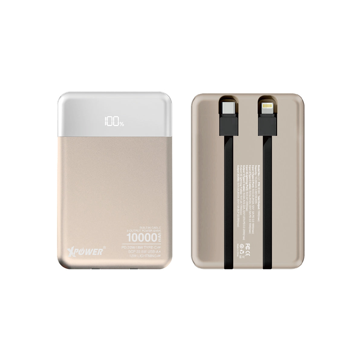 B10H 3輸出雙內置線Type-C PD/Lightning 10000mAh 移動電源