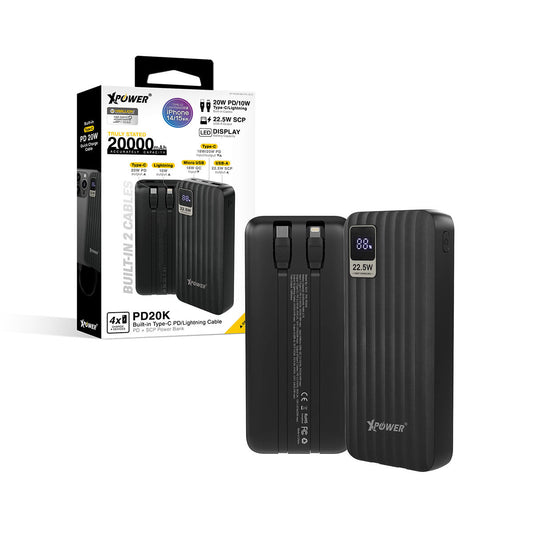 PD20K 4輸出雙內置線Type-C &amp; Lightning 20000mAh 充電器