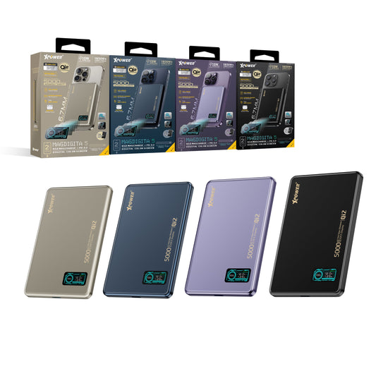 MagDigita5 彩屏顯示磨沙玻璃外殼 5000mAh PD3.0+QI2磁吸移動電源