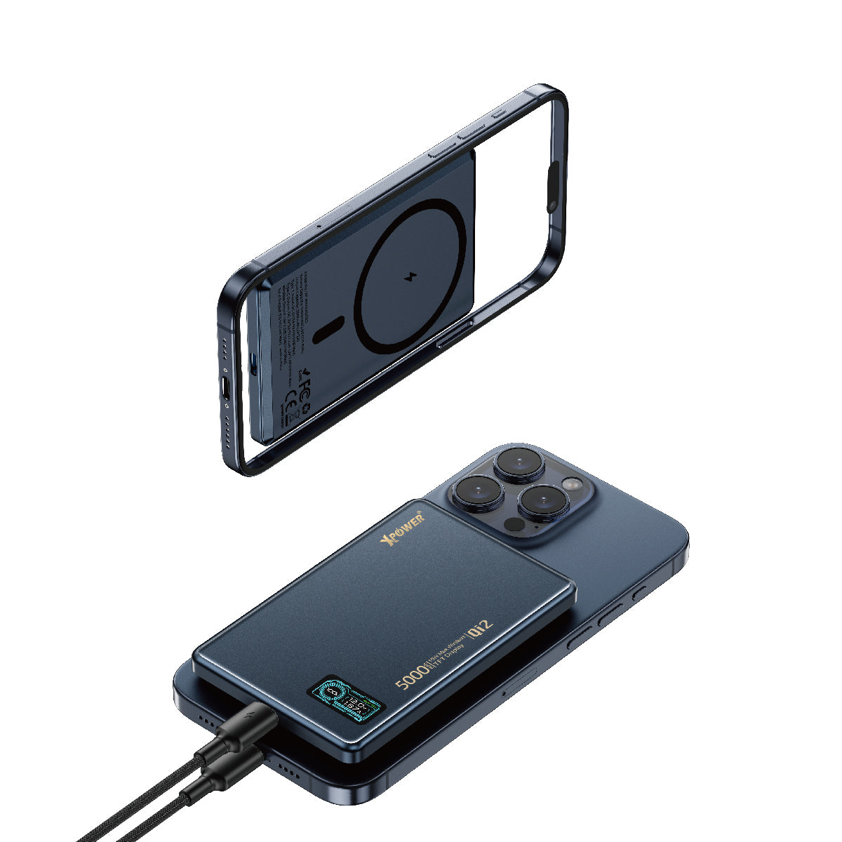 MagDigita5 彩屏顯示磨沙玻璃外殼 5000mAh PD3.0+QI2磁吸移動電源