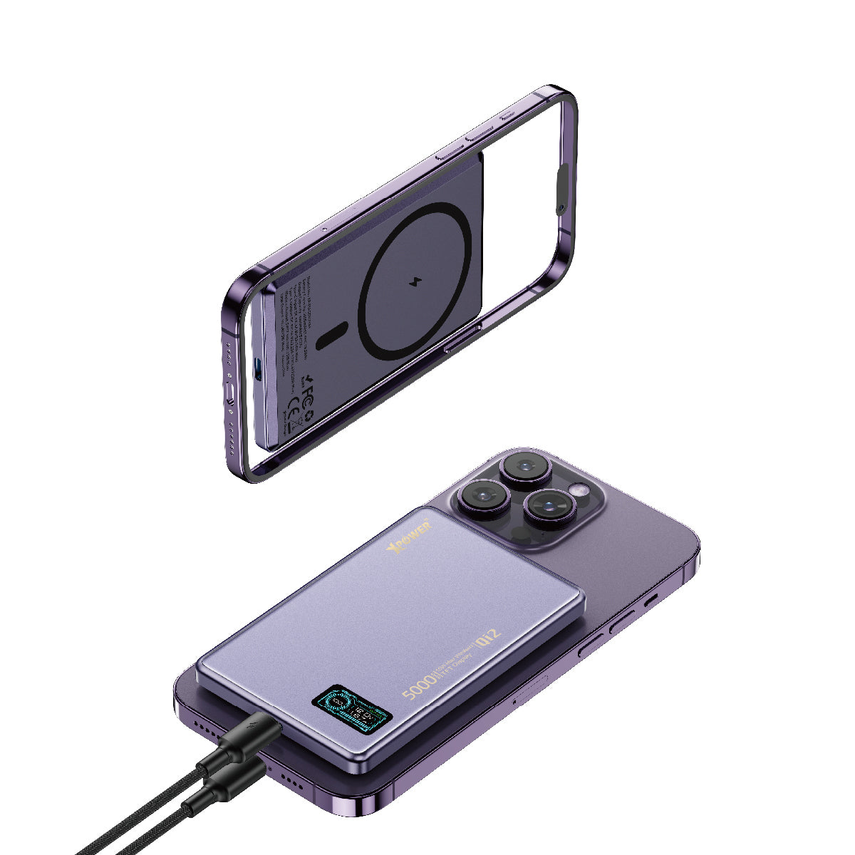 MagDigita5 彩屏顯示磨沙玻璃外殼 5000mAh PD3.0+QI2磁吸移動電源