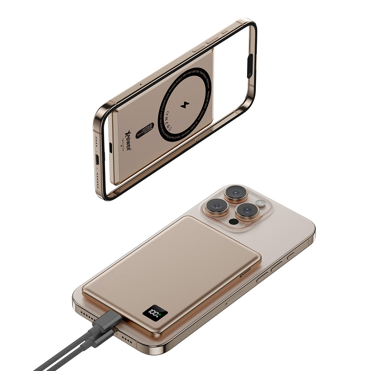 M5K 3合1鋁合金數顯 5000mAh PD3.0+磁吸無線外置充電器
