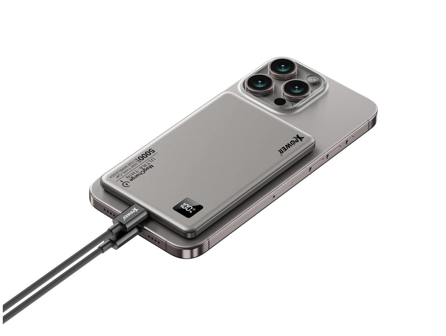 M5K 3合1鋁合金數顯 5000mAh PD3.0+磁吸無線外置充電器