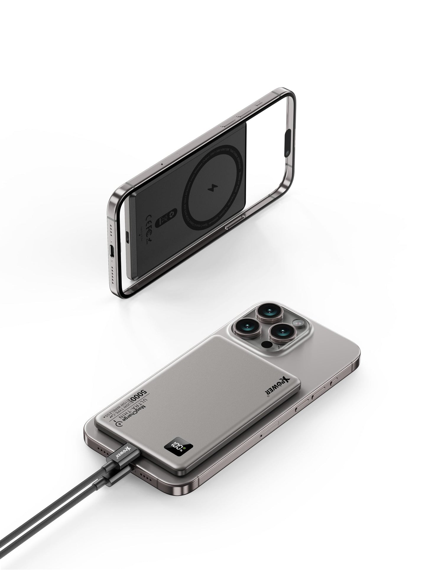 M5K 3合1鋁合金數顯 5000mAh PD3.0+磁吸無線外置充電器