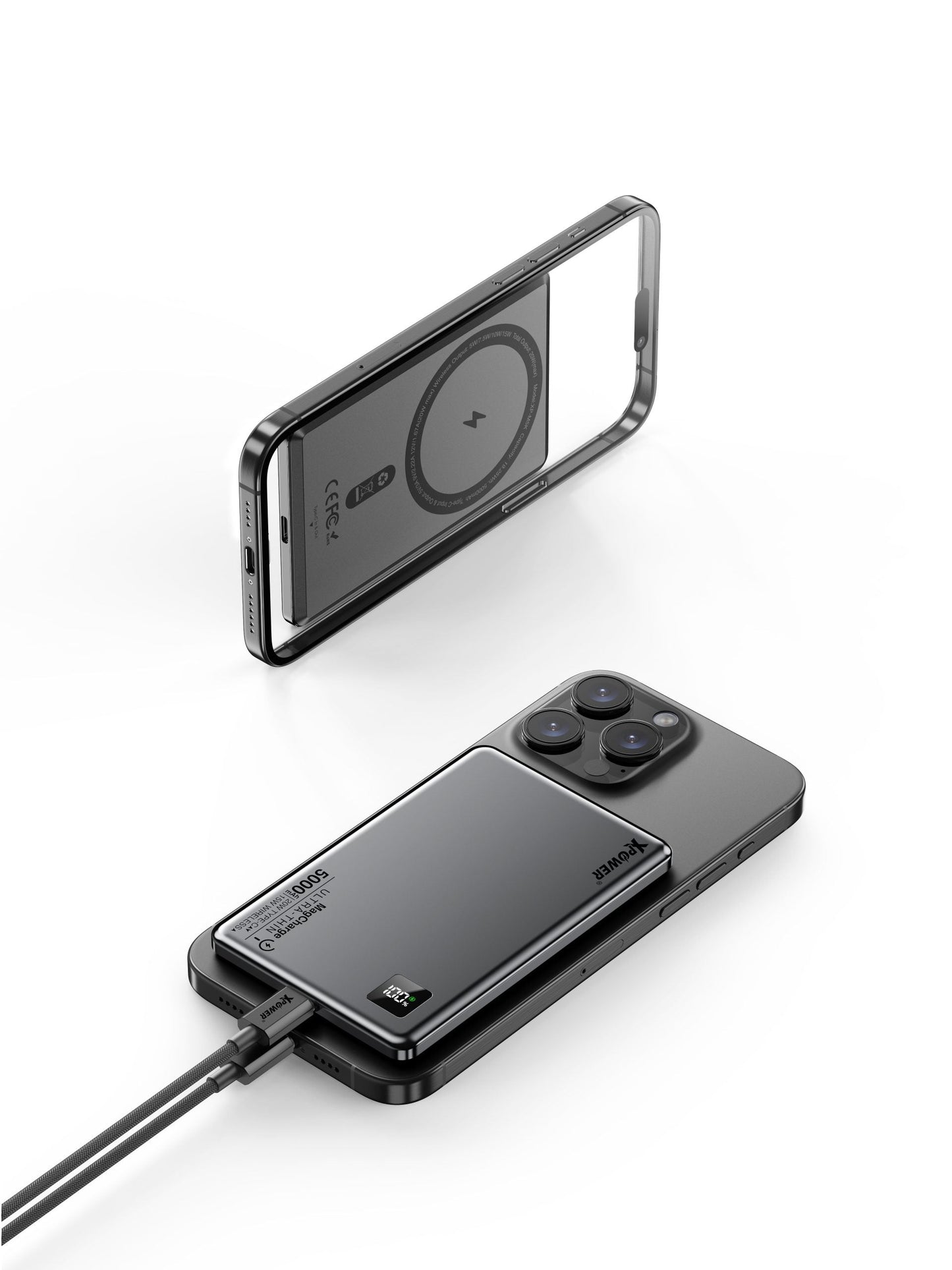 M5K 3合1鋁合金數顯 5000mAh PD3.0+磁吸無線外置充電器