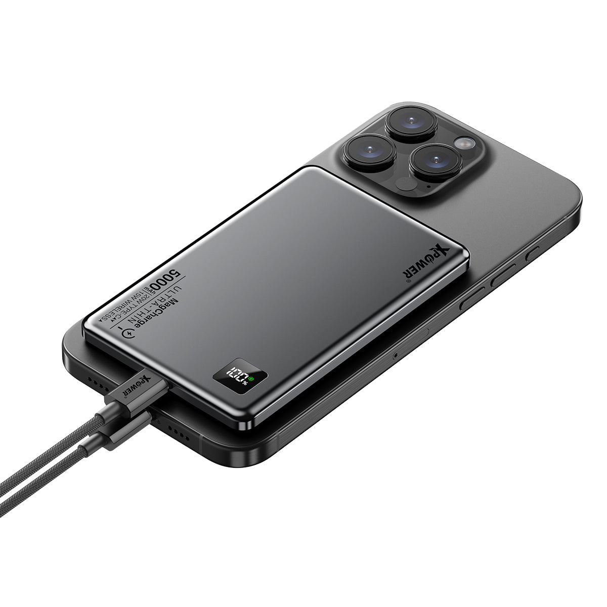 M5K 3合1鋁合金數顯 5000mAh PD3.0+磁吸無線外置充電器