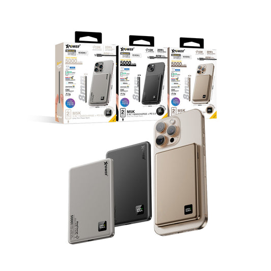 M5K 3合1鋁合金數顯 5000mAh PD3.0+磁吸無線外置充電器