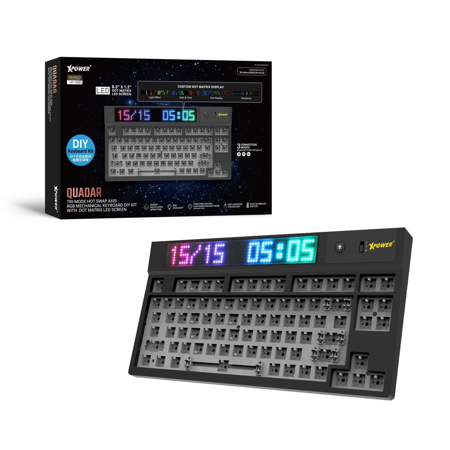 Quaoar三模熱插拔可換軸機械鍵盤DIY套件連LED點陣屏
