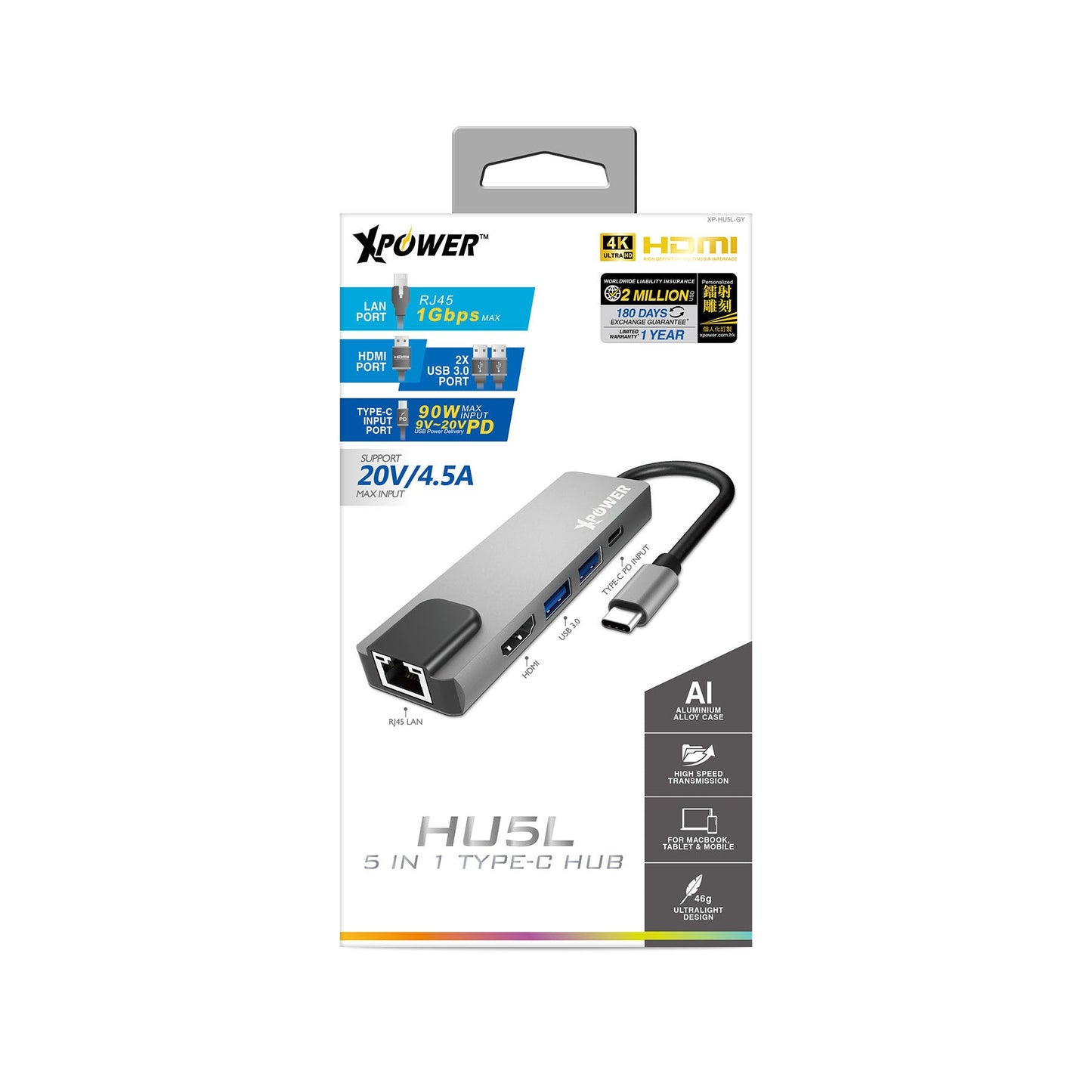 HU5L 5 In 1 90W PD Hub