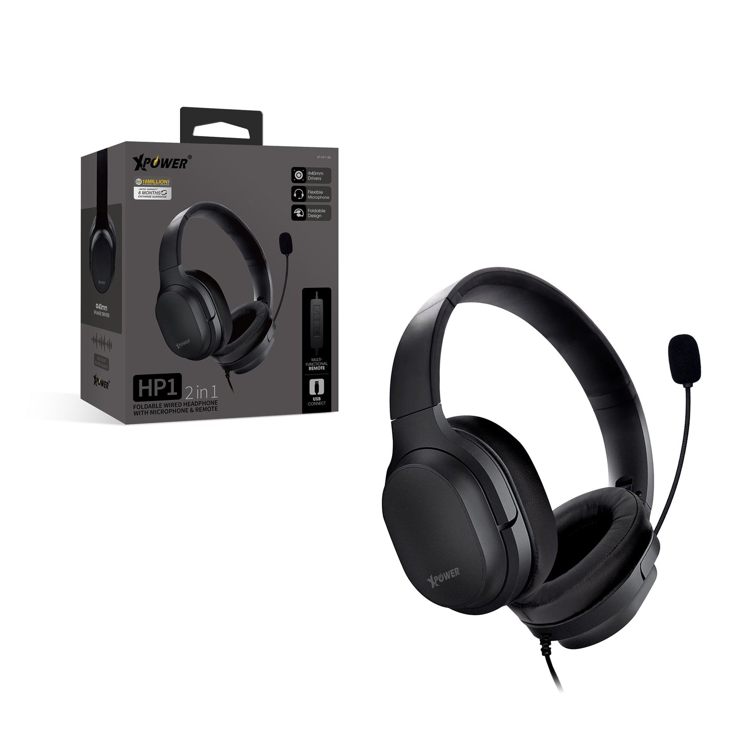 HP1 2合1 可折疊有線頭戴式耳機連麥克風及線控