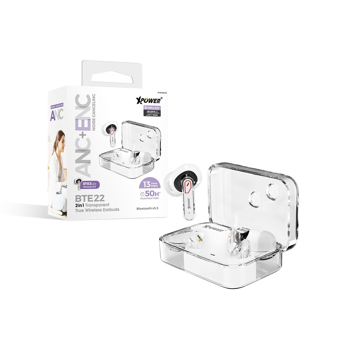 BTE22 ANC/ENC雙重降噪 型格透明藍牙5.3藍牙耳機