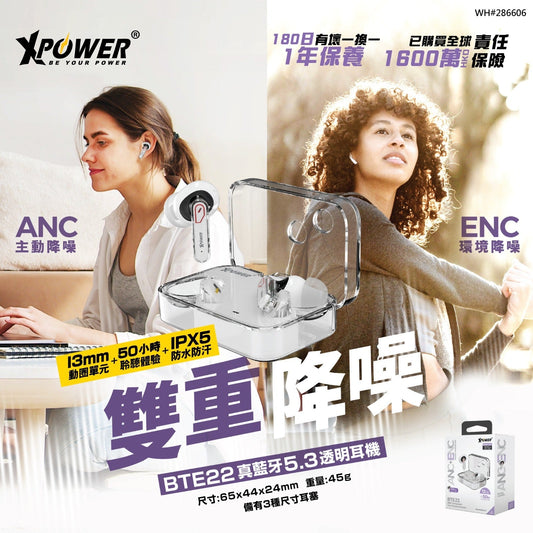 BTE22 ANC/ENC雙重降噪 型格透明藍牙5.3藍牙耳機