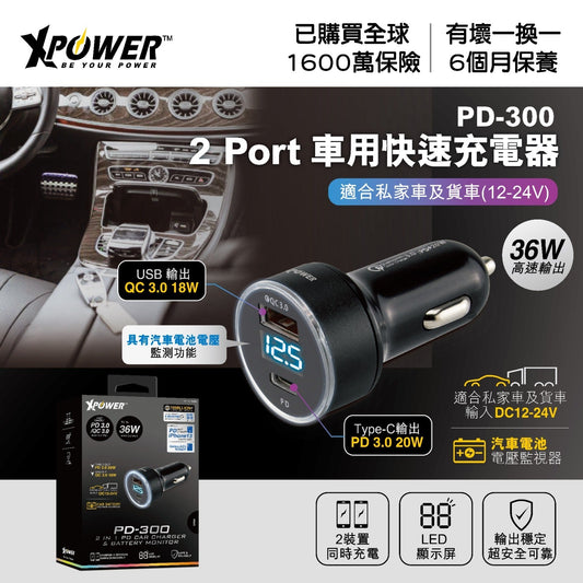 PD-300 2 Port車用快速充電器