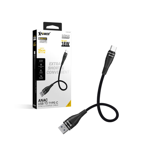 ANAC 25cm鋁合金高速傳輸充電USB&gt;Type-C線