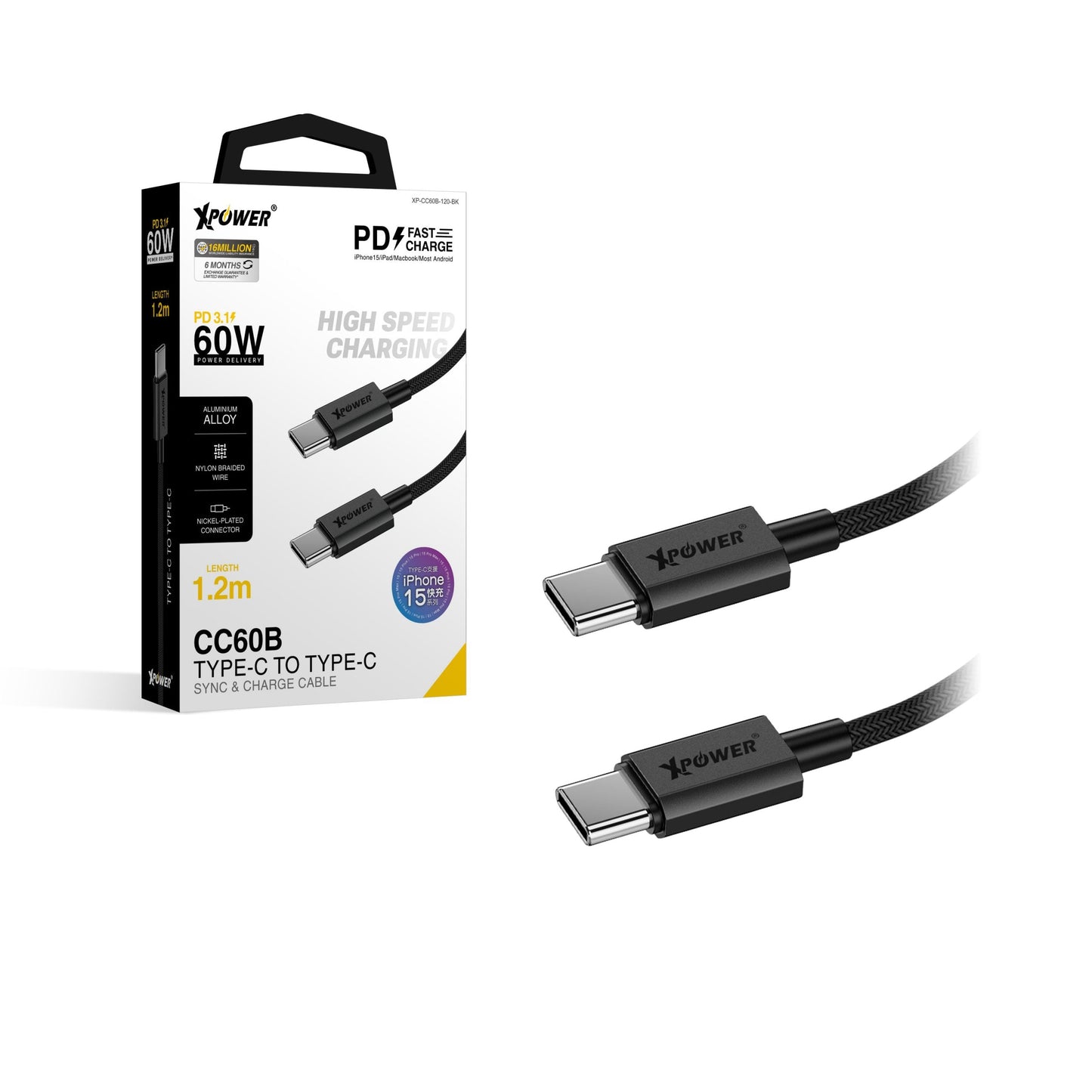 CC60B 1.2M 鋁合金60W高速傳輸充電Type-C&gt;Type-C線