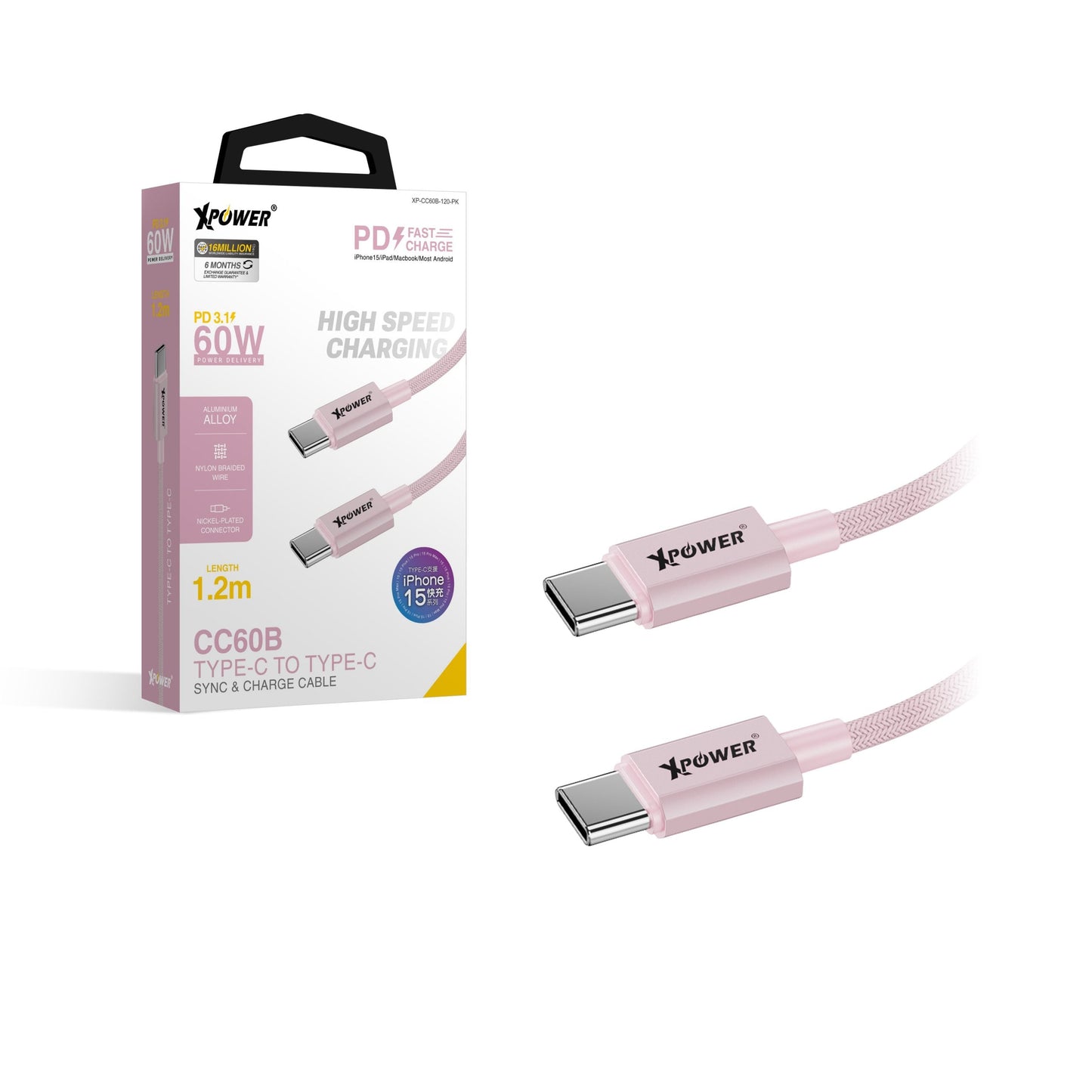 CC60B 1.2M 鋁合金60W高速傳輸充電Type-C&gt;Type-C線