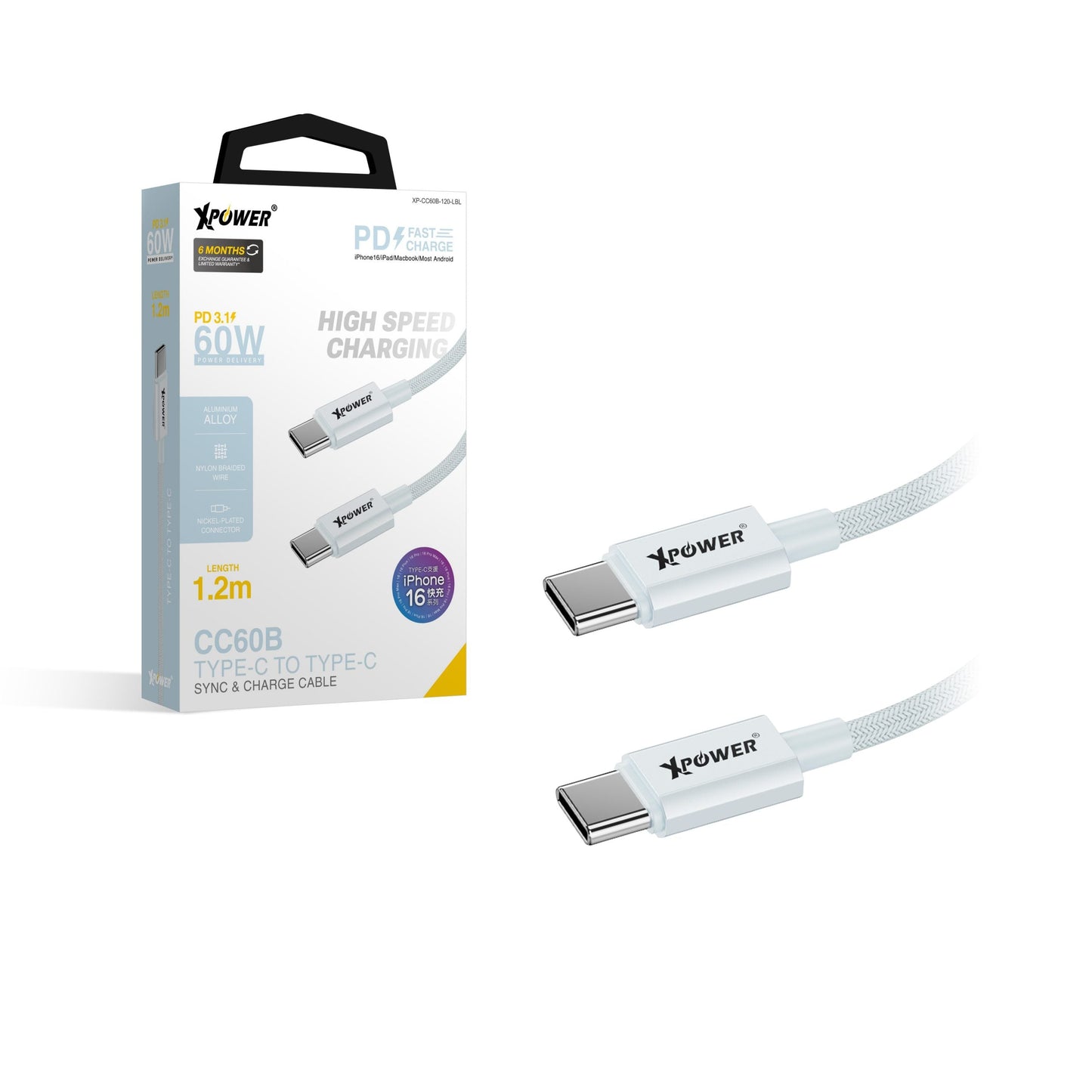 CC60B 1.2M 鋁合金60W高速傳輸充電Type-C&gt;Type-C線