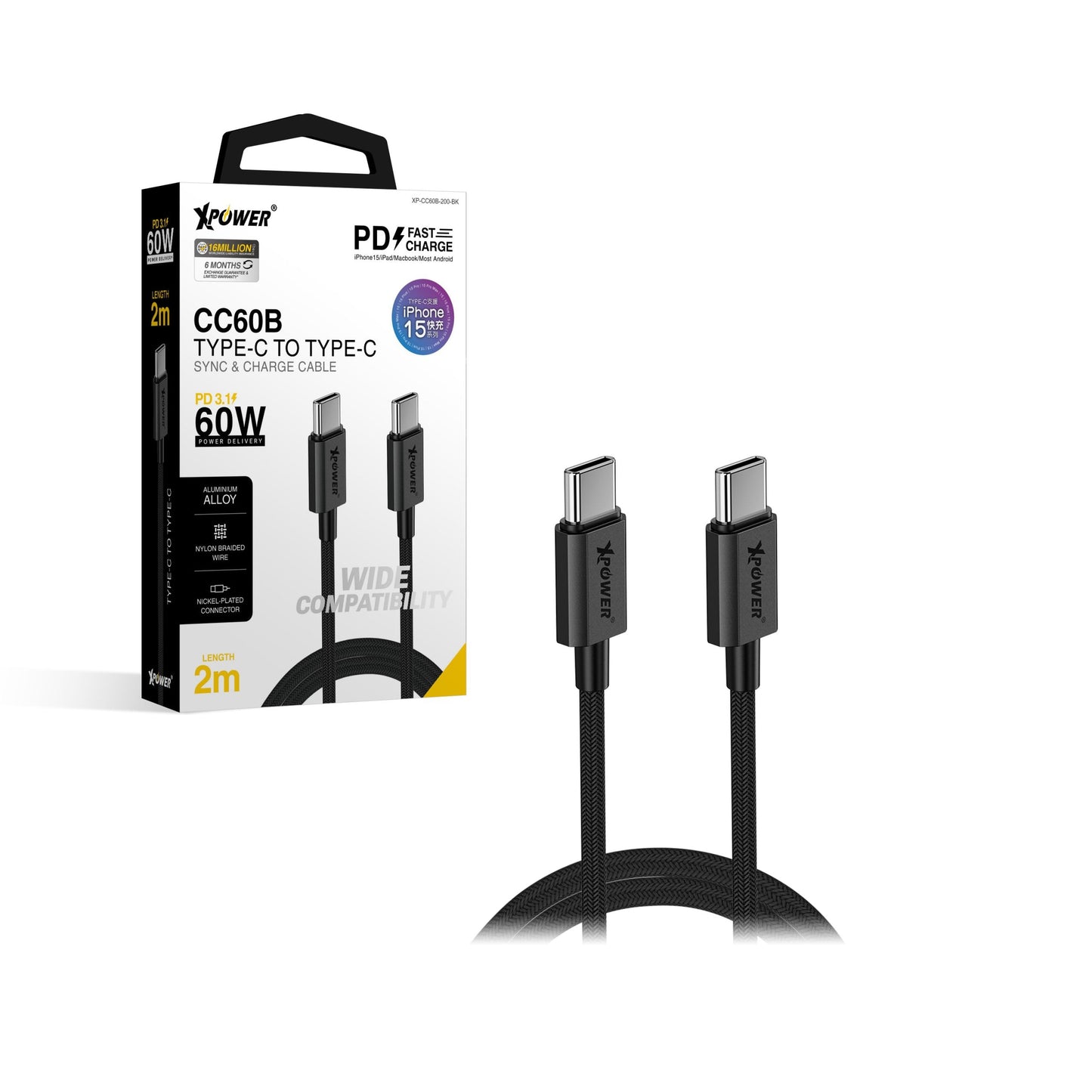 CC60B 2M 鋁合金60W高速傳輸充電Type-C&gt;Type-C線