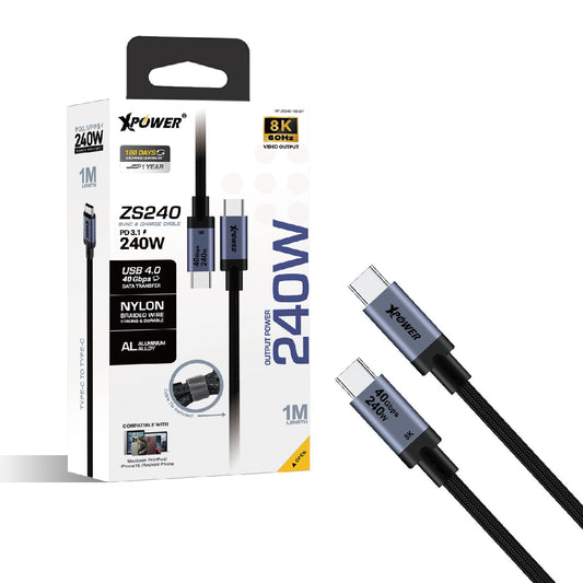 ZS240 1M鋁合金240W USB4.0 40GB 8K 高速傳輸充電線