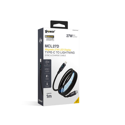 MCL27D 1M 磁吸收納 LED顯示 鋁合金27W高速傳輸充電C&gt;L線