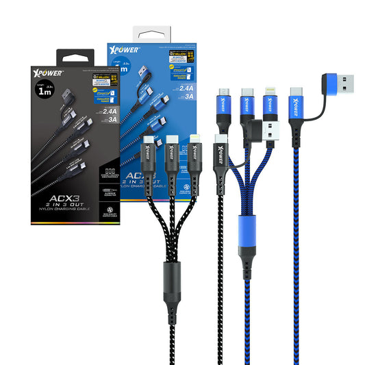 ACX3 2in 3out Nylon Charging Cable 1m