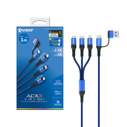 ACX3 2in 3out Nylon Charging Cable 1m