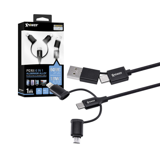 PDX6 6合1 60W PD3.0 鋁合金傳輸充電線
