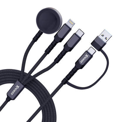 3X2W 6合1 2出3 60W PD3.0  鋁合金傳輸無線充電線