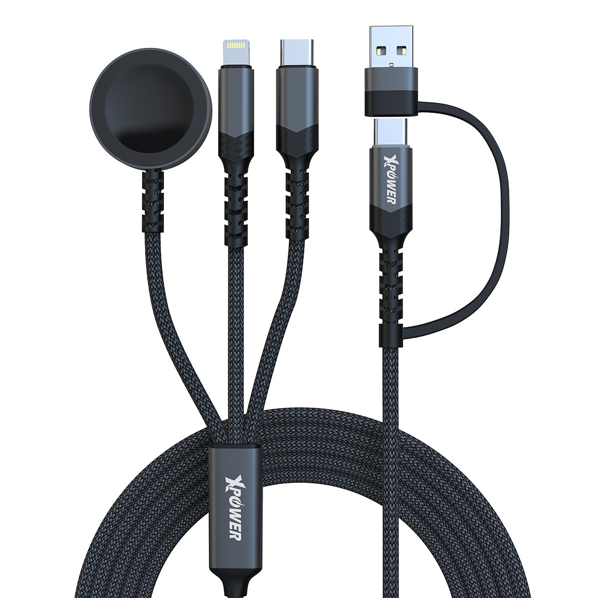 3X2W 6合1 2出3 60W PD3.0  鋁合金傳輸無線充電線